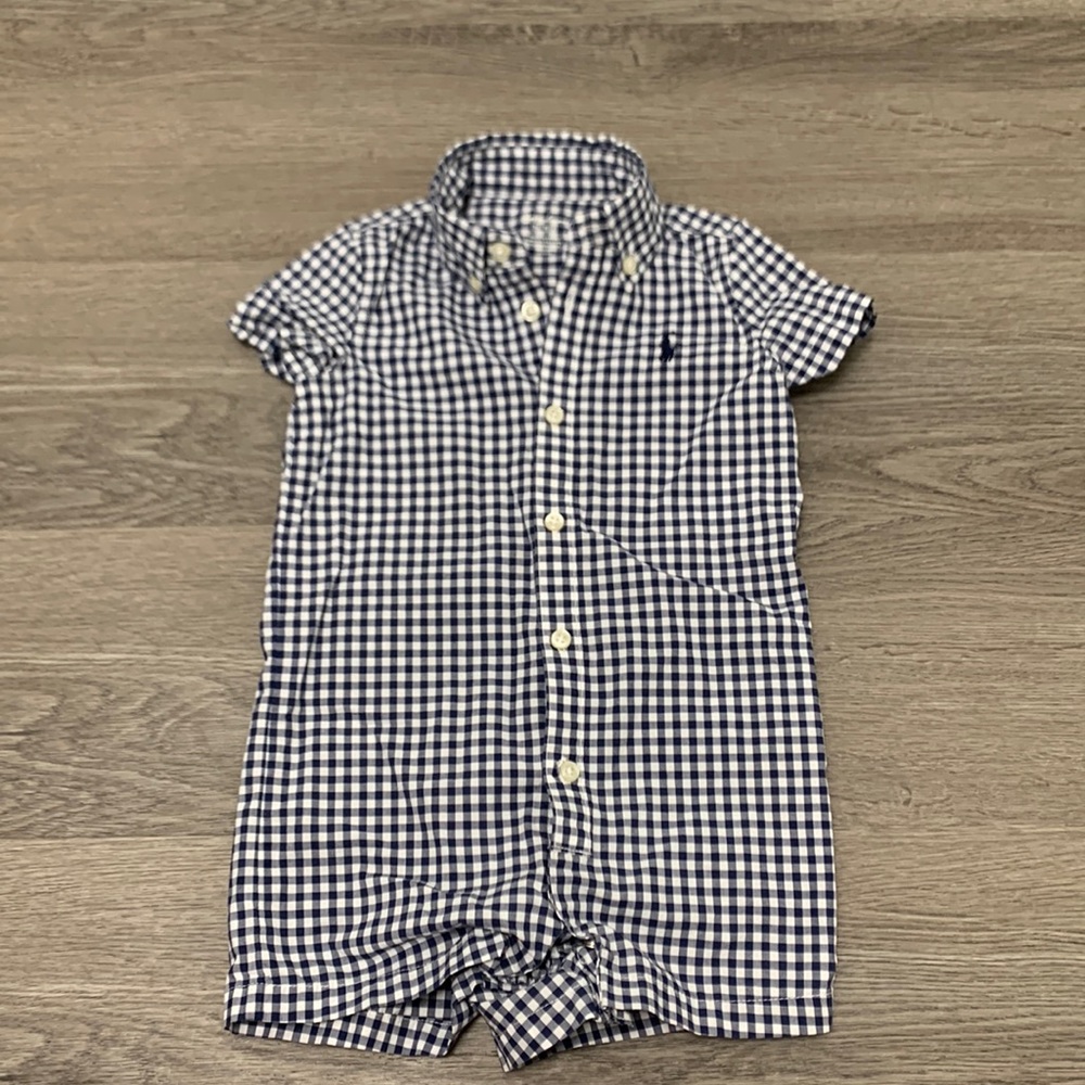 EUC Ralph Lauren Navy Gingham button down romper
